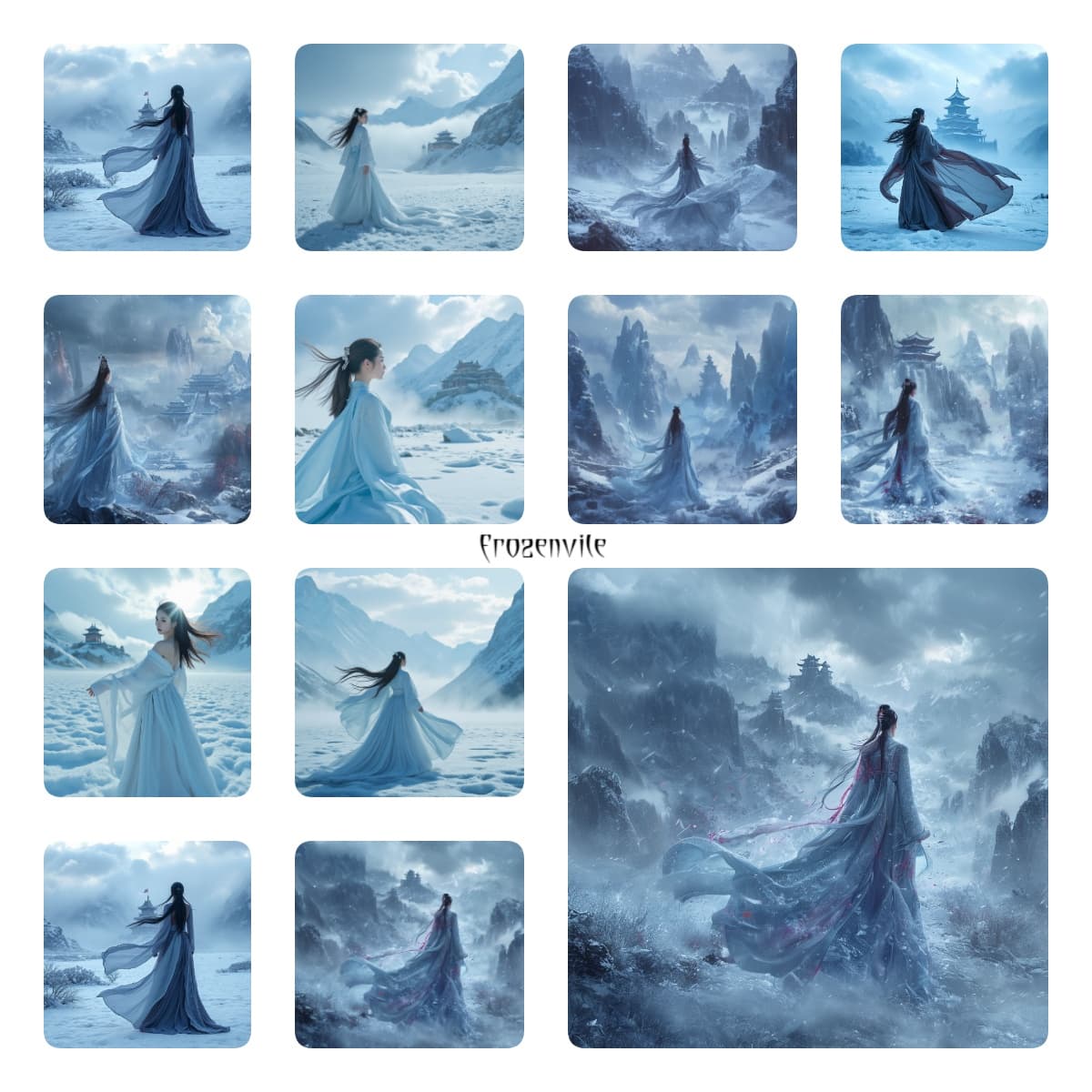 Кинематографичные зимние обложки в восточном фэнтези стиле